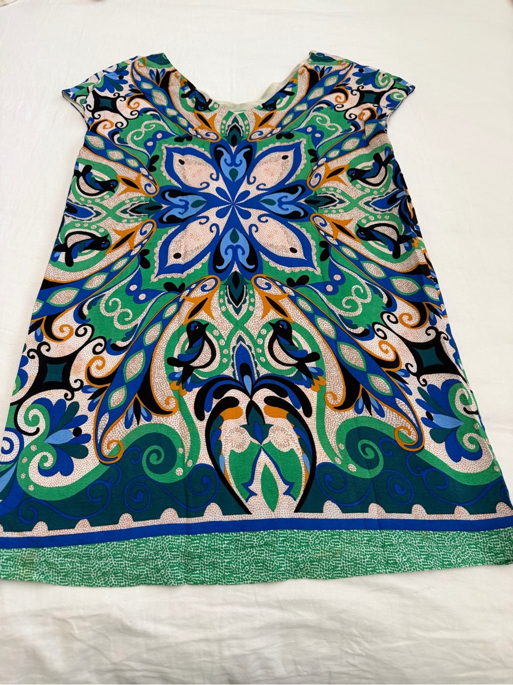 Vibrant Green & Blue Patterned Shift Dress